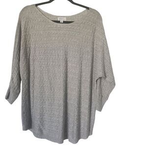 Market and Spruce Gray Knit Sweater Long Bat Sleeve Rounded Neck Size XL
